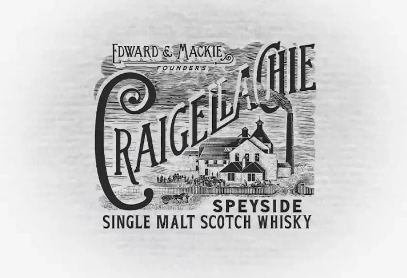 Vintage illustration of Craigellachie Speyside Single Malt Scotch Whisky distillery.