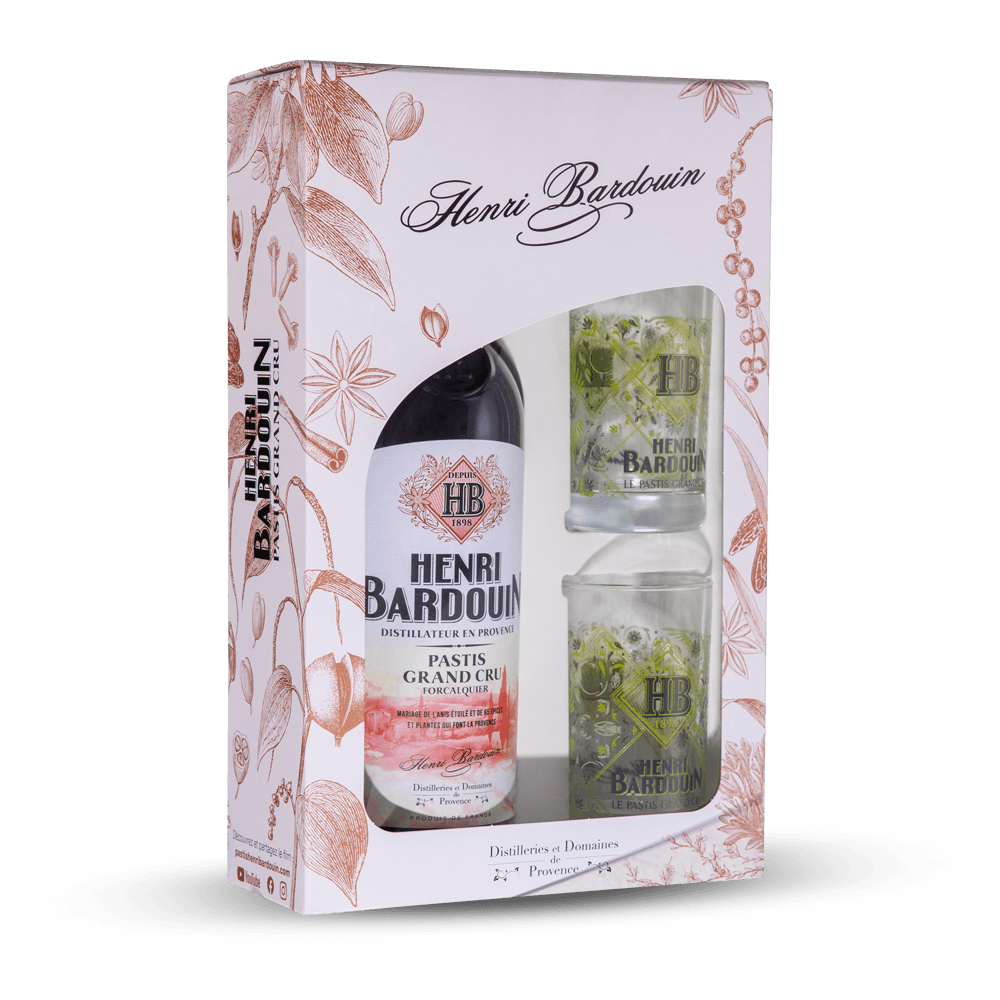 Coffret Pastis Signature Henri Bardouin 45% + 2 Verres