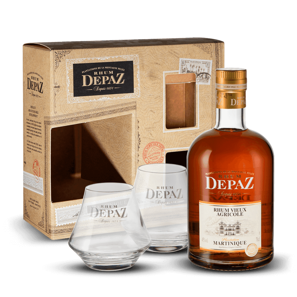 Coffret Depaz Vieux Plantation + 2 Verres 45%