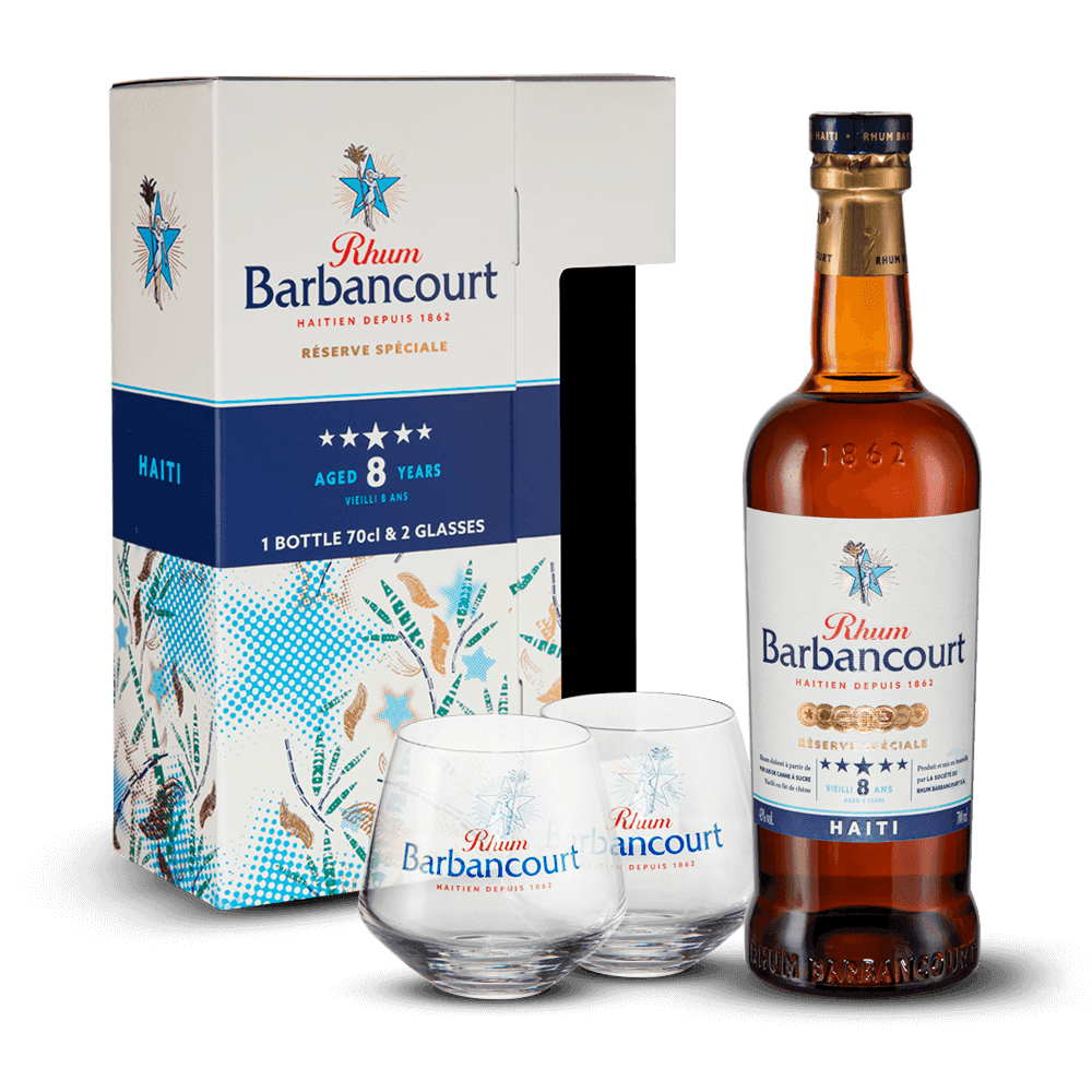 Coffret Barbancourt 8 ans + 2 Verres 43%