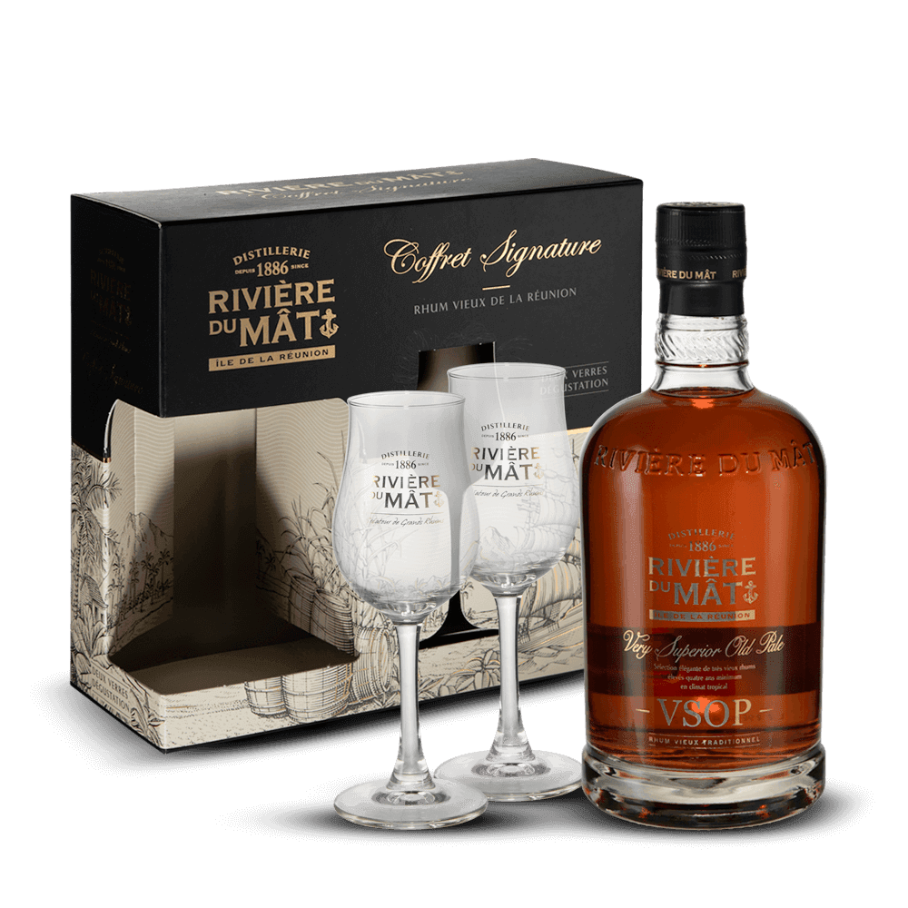 Coffret Rivière Du Mat VSOP 43% + 2 Verres