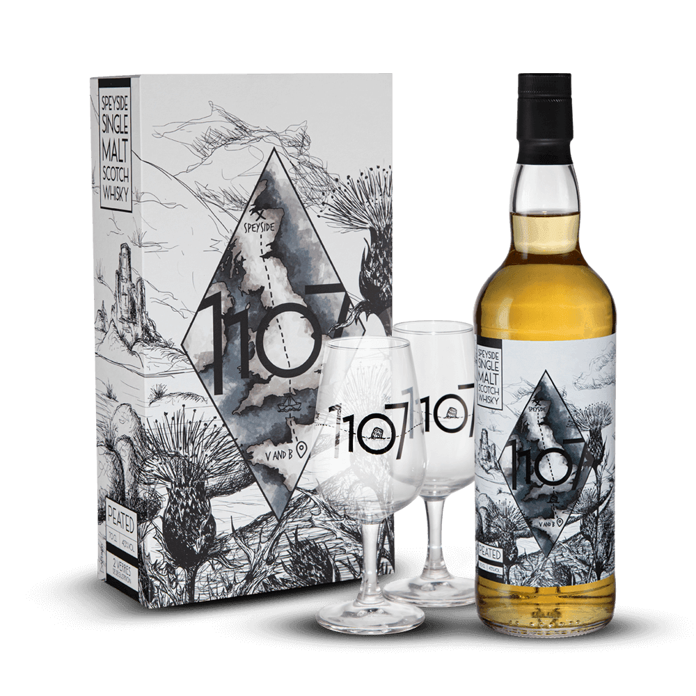 Coffret 1107 Peated 43% + 2 Verres